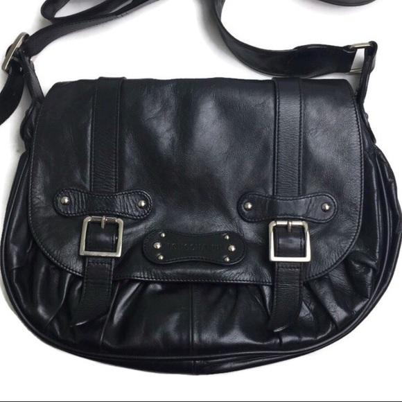 Longchamp Black Leather Crossbody Saddle Bag